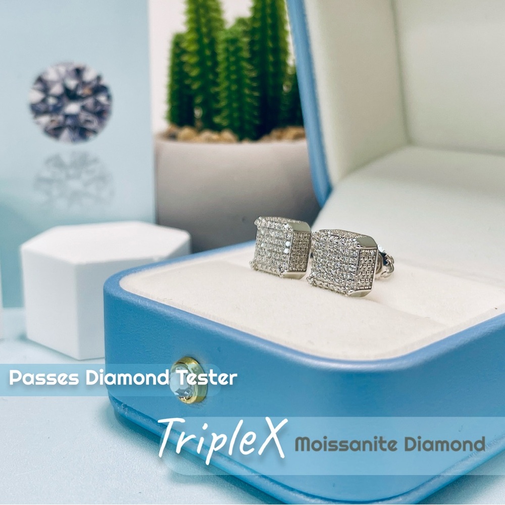 Square Petit Diamond Stud Earrings in 18K Gold Plated S925